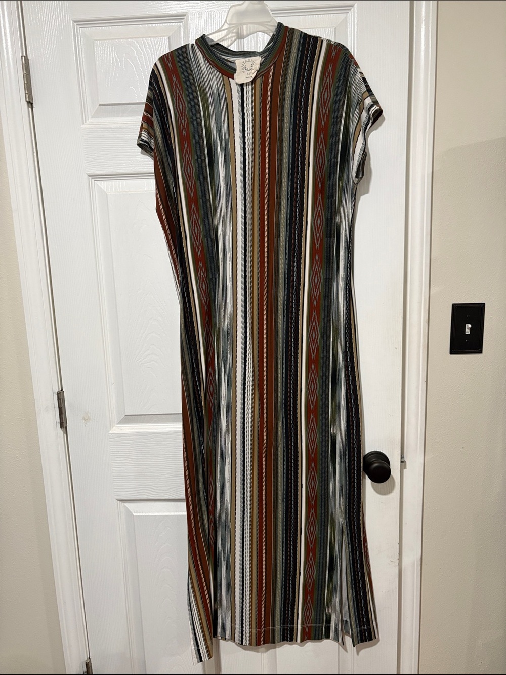 Fantastic Fawn Striped Maxi Dress in Rust, Olive, Black & Cream